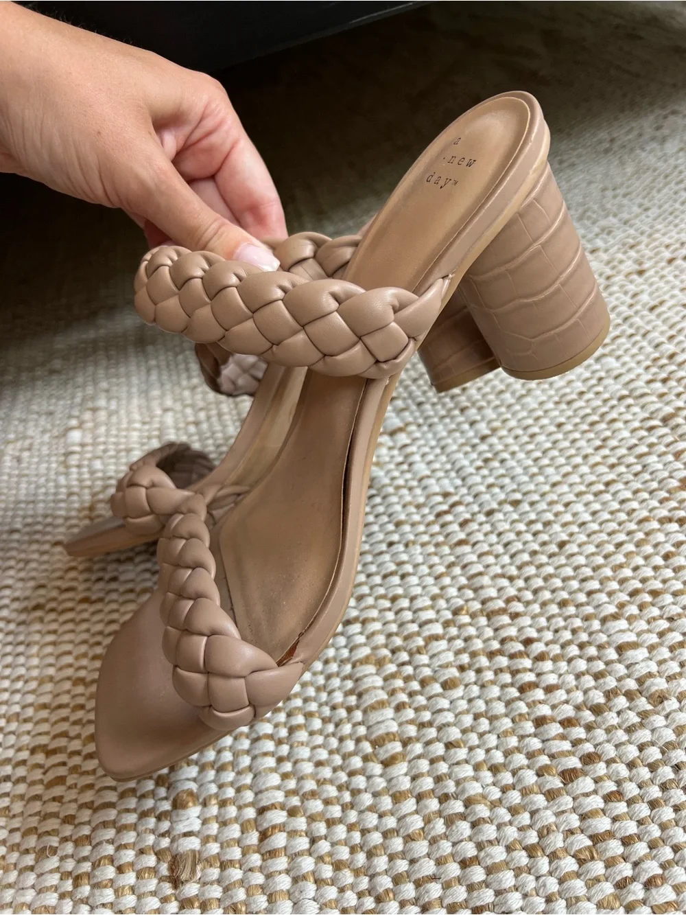 a new day Braided Double-Strap Heeled Slides in Taupe
